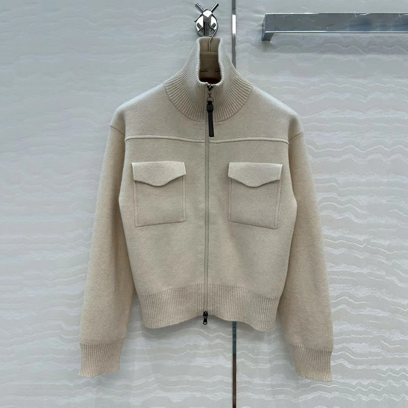 

Cardigan for women New elastic knitted high neck long sleeved top for autumn 2025 High quality cashmere blended women's sweater