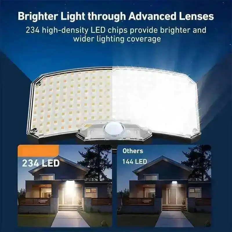 234 LED Solar Light with 3 Modes Motion Sensor Outdoor Solar Lamp Security Lights for Outside Yard Garden Fence Pathway Design