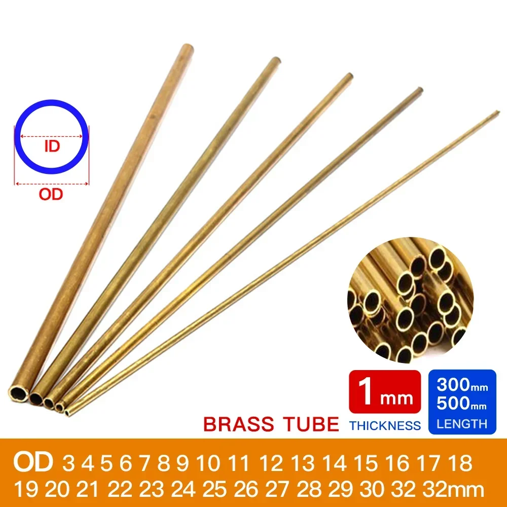 

Brass pipe 1mm wall thickness 3-32mm OD brass tube 300mm 500mm length Straight tubing outer diameter modeling rod cutting DIY