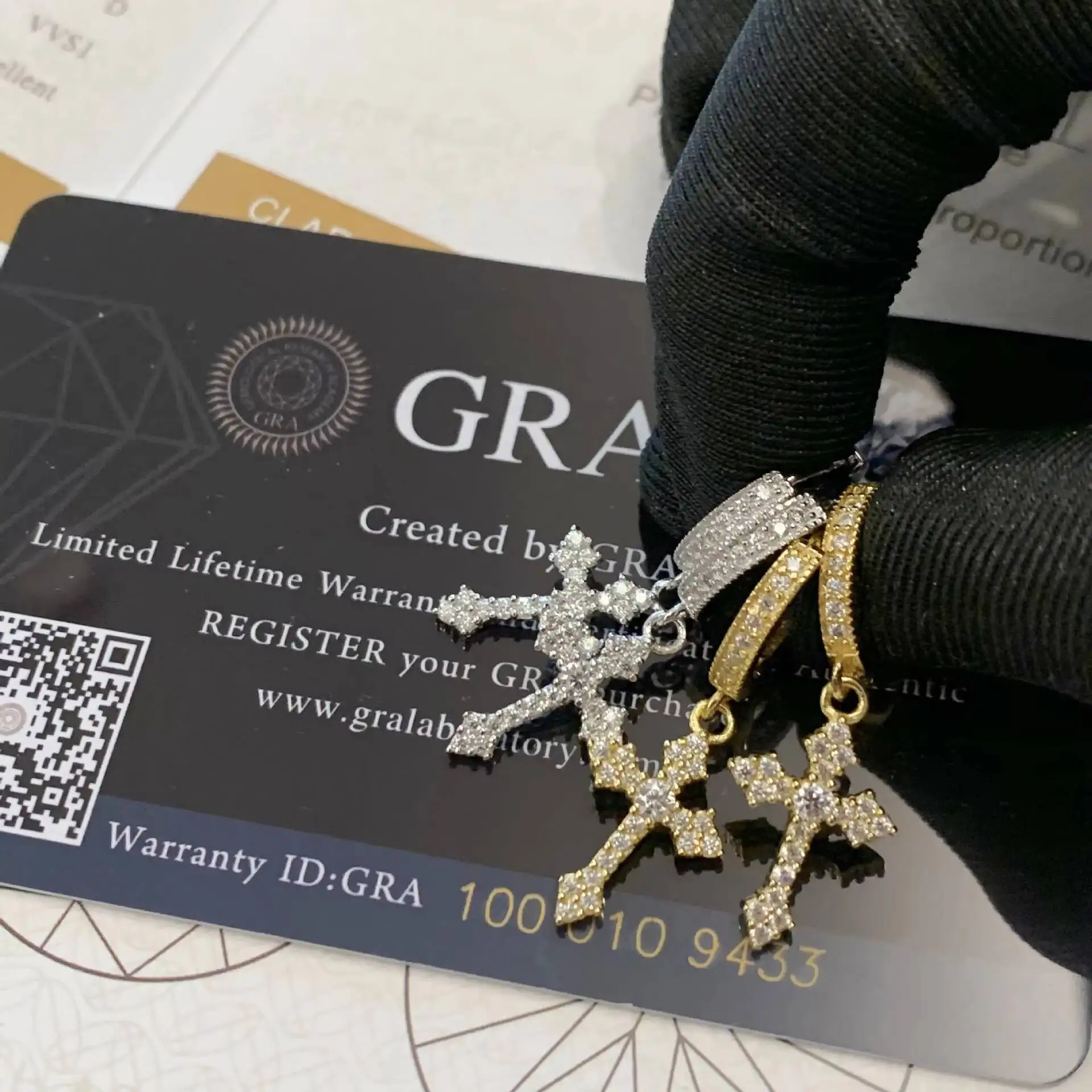 Gold Plated 925 Sterling Silver GRA Certified VVS Moissanite Diamond Cross Drop Earrings Hip Hop Fashion Jewelry for Men Women