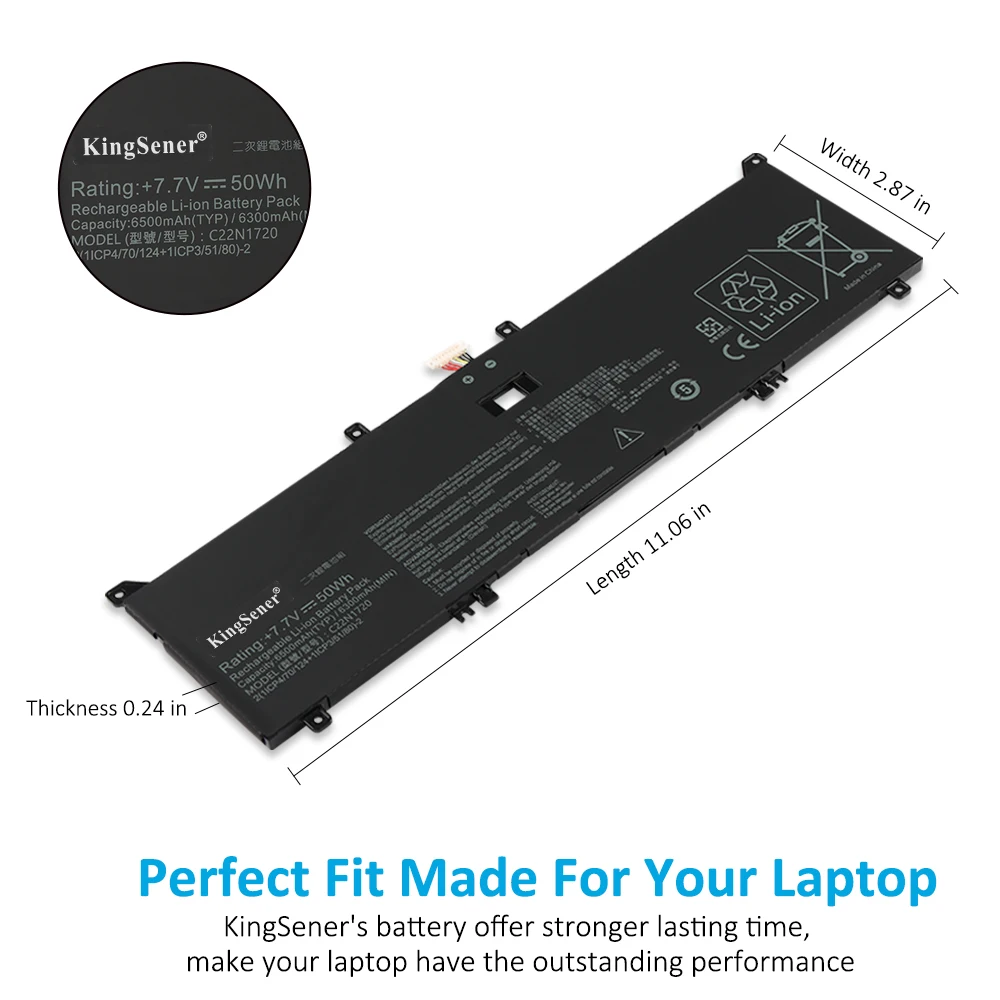 Imagem -04 - Bateria do Portátil para Asus Zenbook s Ux391 Ux391fa Ux391ua Ux391fa-ah001t Notebook Série 7.7v 6500mah Kingsener-c22n1720