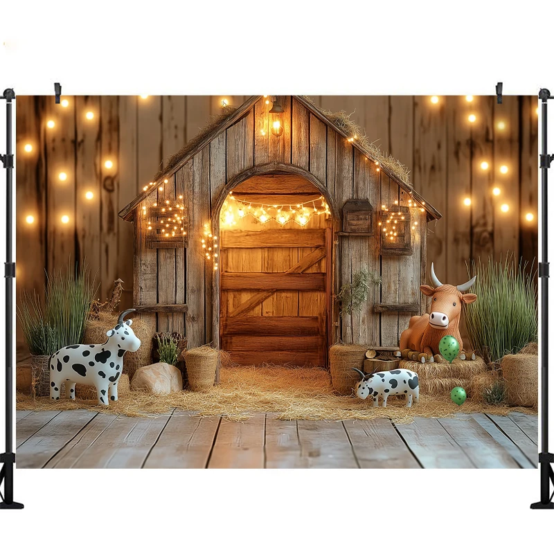 LS Photography Background Boho Farm Barn Balloon Arch Child Birthday Party Cake Smash Portrait Decor Backdrop Photo Studio