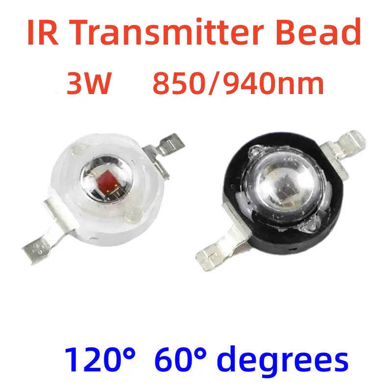 10PCS 3W IR 680nm 740nm 800nm 850nm 880nm 900nm 940nm 980nm 1000nm LED Light Beads Infrared Chip For CCTV Camera Night Vision
