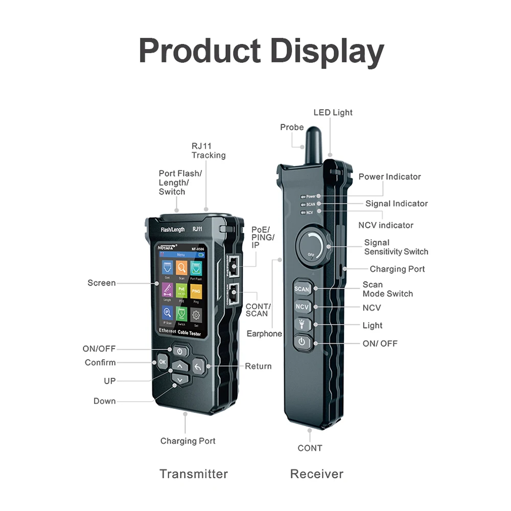 NOYAFA NF-8506 Network Cable Tester Supports IP Scan/PING Test/Network Port Speed Multifunction Cable Tracker Finding Tool