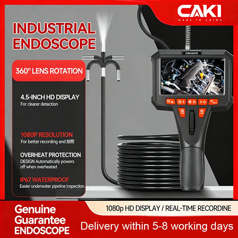 

360 Articulating Borescope 1080P 6mm 4.5inch LCD Monitor Industrial Inspection Camera Diesel Engine Inspection Pipeline Aviation