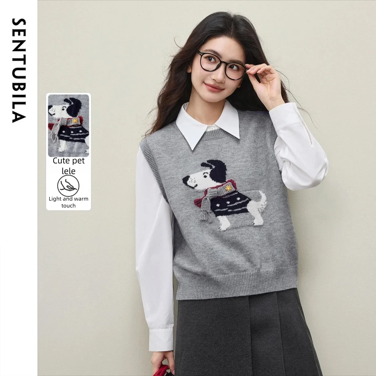 

SENTUBILA женский жаккардовый свитер, жилеты, вязаные топы без рукавов, женские осенне-зимние милые трикотажные изделия, женская одежда W54JB5368