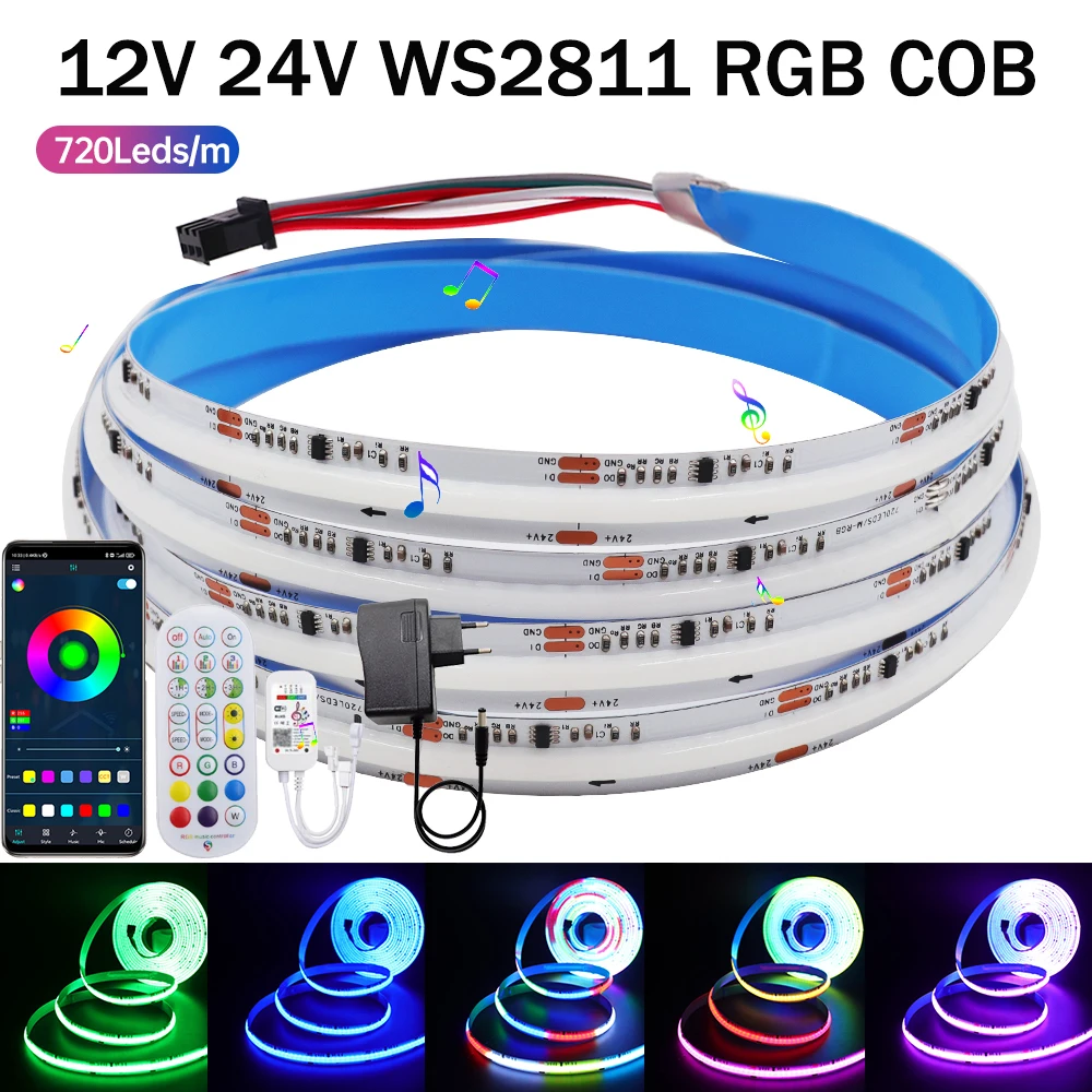 COB RGB Addressable LED Strip Light 12V 24V Smart Bluetooth WiFi 720LEDs/m WS2811 Pixel Full Dream Color Flexible LED Tape Decor