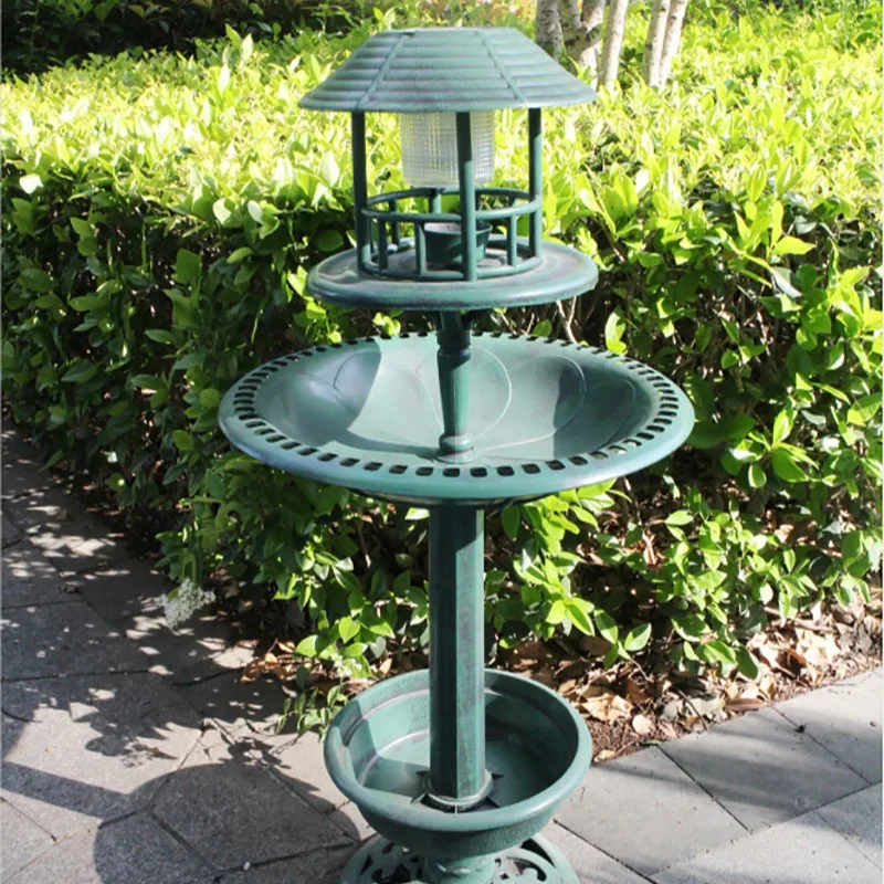 Outdoor Antique Solar Bird Bath with LED Light Plastic Bird Feeder
