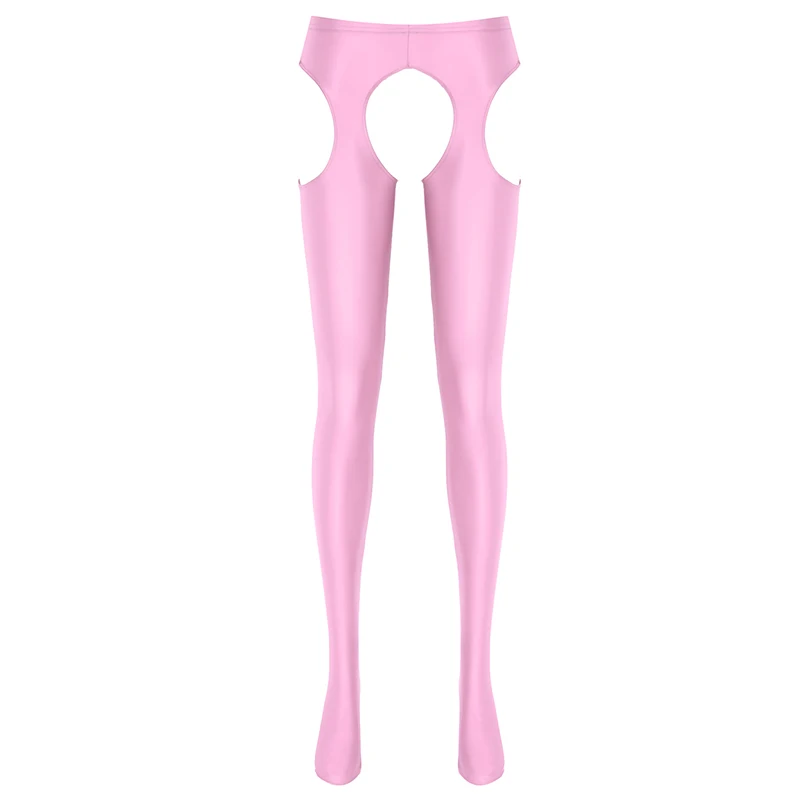 Men Oil Shiny XXL Glossy Pantyhose High Waist Tight Leggings Pants Stockings Sissy Lingerie Sexy Nightwear Cutout Crotchless