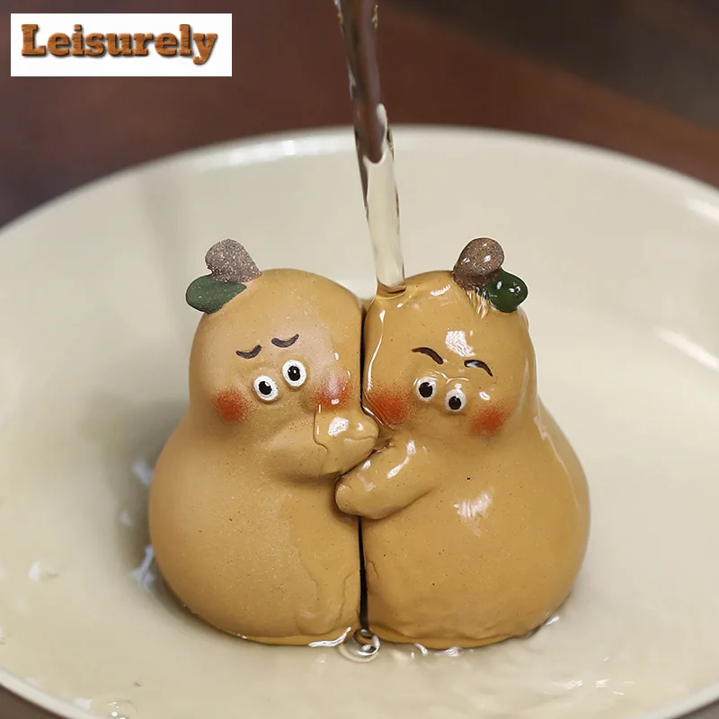 Cartoon Pear Couple Zisha Tea Pet Yixing Purple Sand Tea Figurine Play Toys Tea Ceremony Ornaments Tea Statue for Teaset Craft