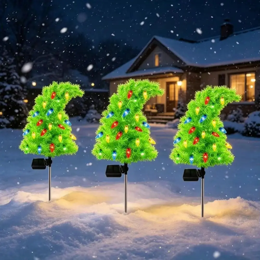 Weatherproof Solar Christmas Tree With Ground Stakes Waterproof Solar Pathway Lights Funny Shape Solar Powered Night Lamp Garden