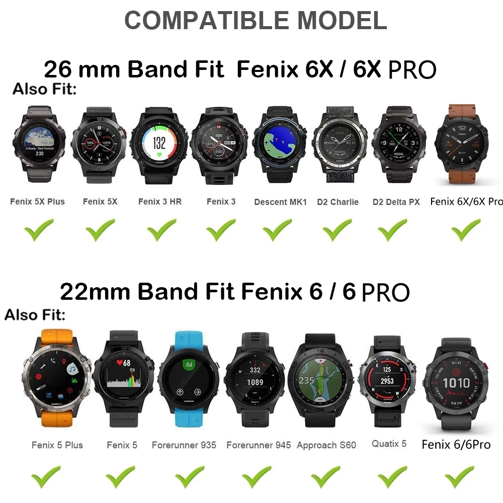 Correa de silicona de ajuste rápido para reloj inteligente, pulsera de 22, 20 y 26MM para Garmin fenix 6X, 6 Pro, 6S, 7X, 7S, 7, 5, 5S, 5X Plus,