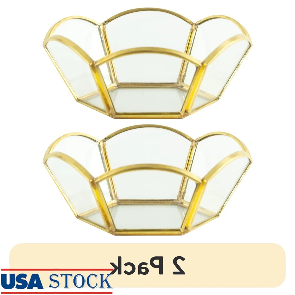 

Brass and Glass Petal Stackable Tray 2 Pack Decorative Jewelry Holder Tabletop Trinket Tray Elegant Home Accent Piece