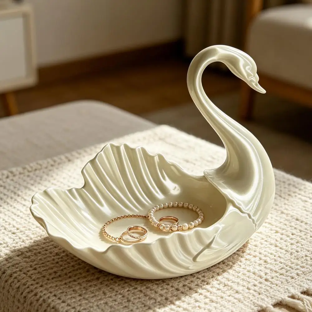 Swan Shaped Earrings Necklace Ring Dish 3D Printed Swan Jewelry Tray Decorative Keys Trinkets Holder Jewelry Organizer Tray