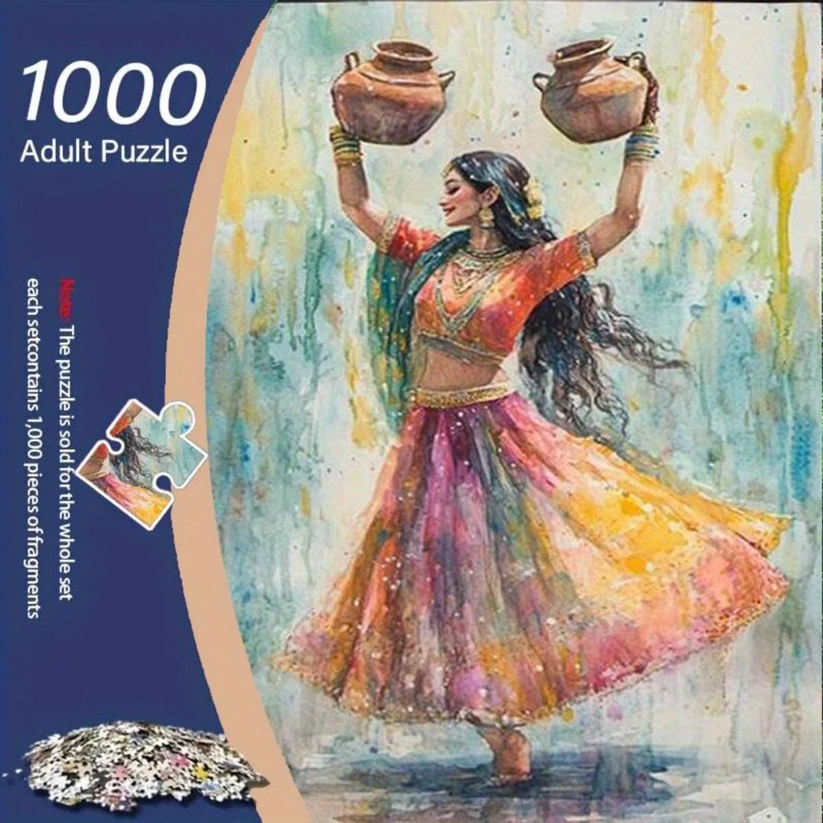 

Watercolor Indian Girl Dancing Pottery Pot with Colorful Skirt 1000pcs Jigsaw Puzzle Colorful Decoration Decompression Handmad