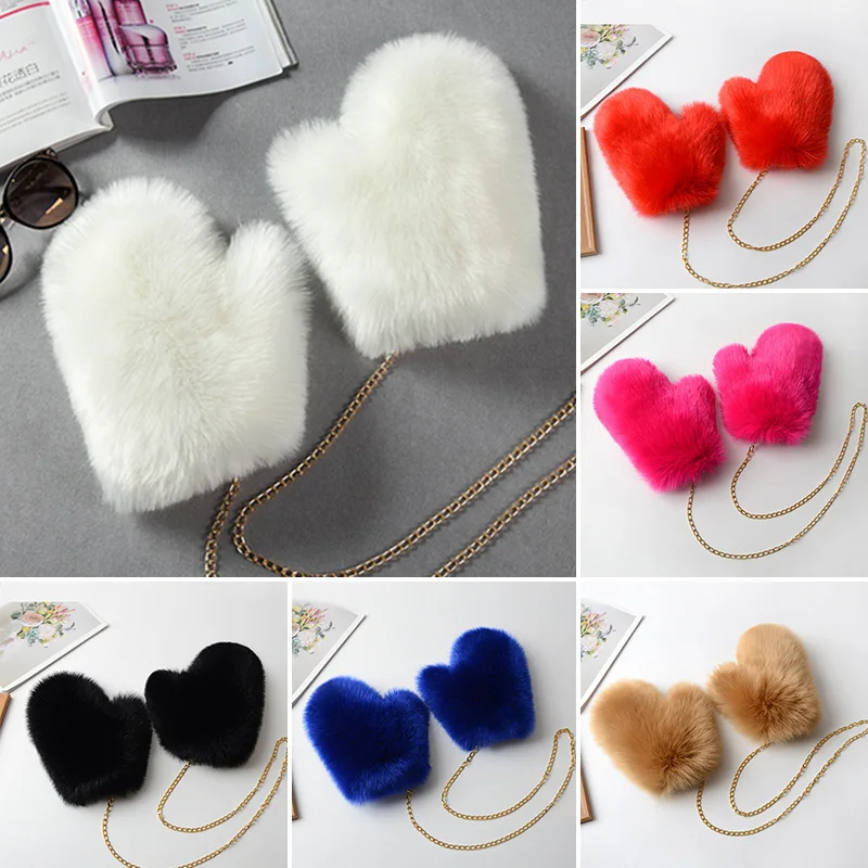 

Autumn And Winter Hanging Neck Gloves Fashion Women's Faux Fox Fur Warm Plush Hand Warmers Solid Color Mittens