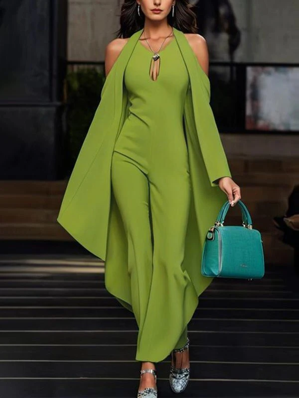 Modigirl 2025 Spring Jumpsuits Woman Elegant Cold Shoulder Batwing Sleeves Summer Green One Pieces Outfit Luxury Casual Jumpsuit