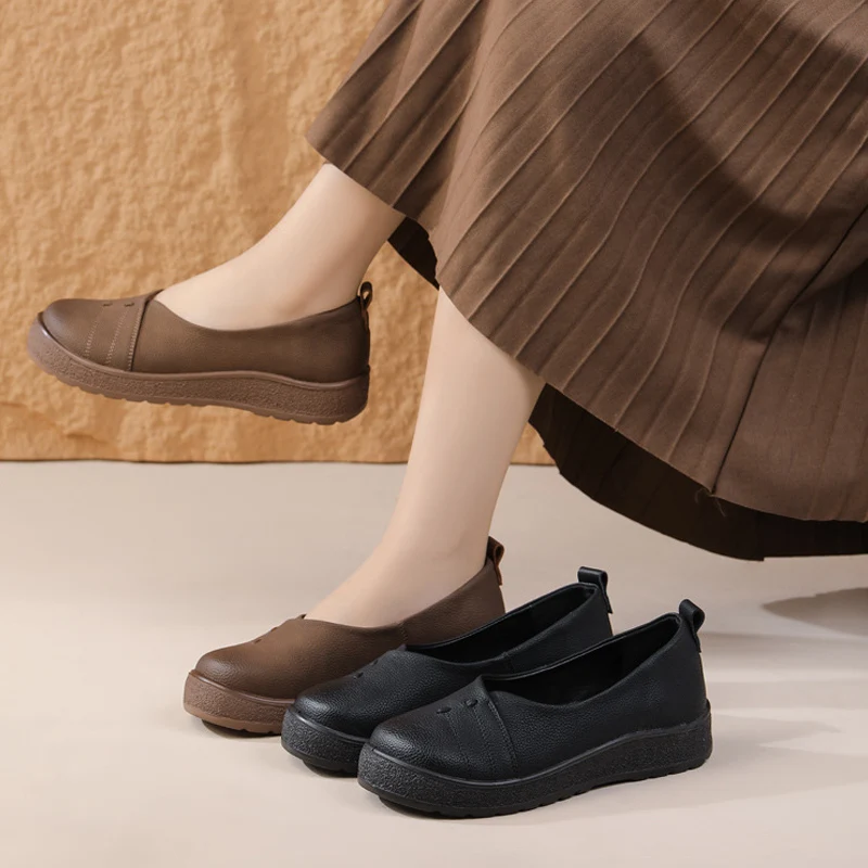 Sapatos Femininos de Plataforma para Mães, Mocassins Retro, Sapatos Casuais Macios, Sola Grossa de 3cm, Tamanho Grande 41 D855