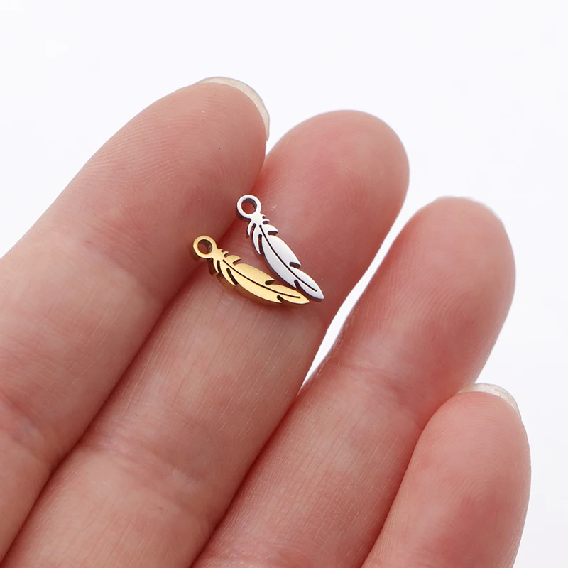 10pcs Small Feather Charm Pendants for DIY Necklace Bracelets