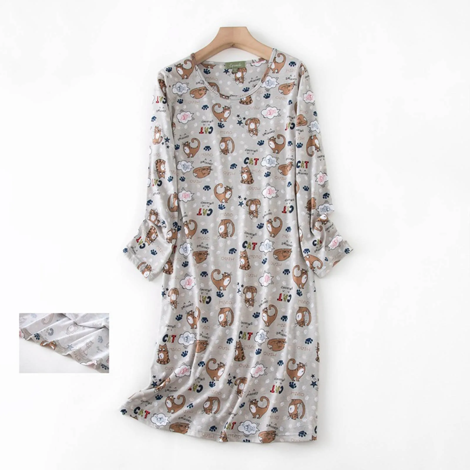 New Loose Casual Pajamas Long-Sleeved Nightgown Cute Cartoon Printing Skirt Pajama Home Wear Slim Sleepwear