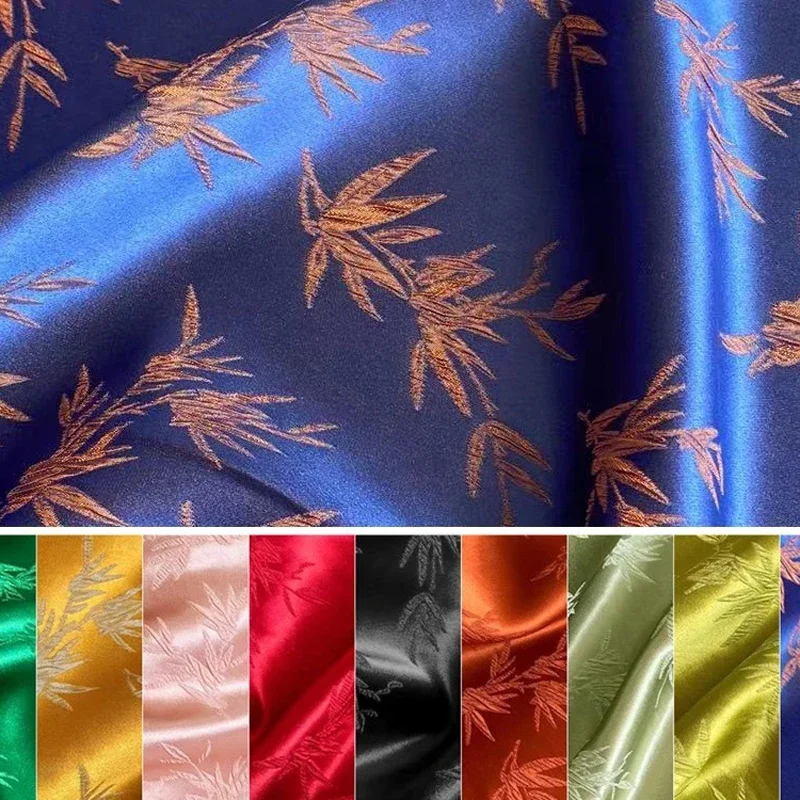 140CM Wide 26MM Bamboo Leaves Jacquard Silk Polyester Spandex Stretch Crepe Fabric for Sewing Spring Autumn Dress Jacket X001