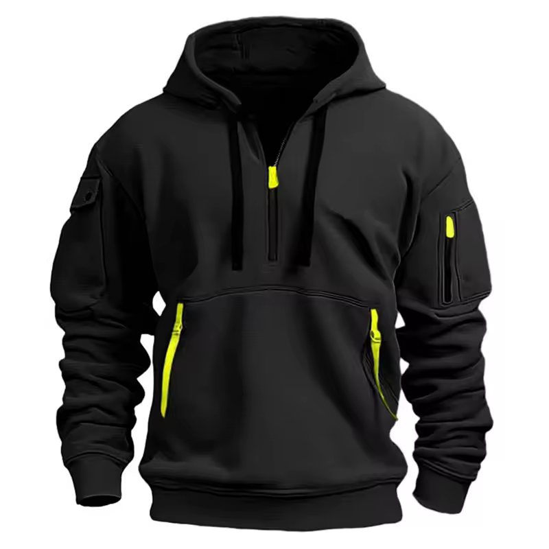 Mens Hoodie Multi Pocket Zipper Casual Sports