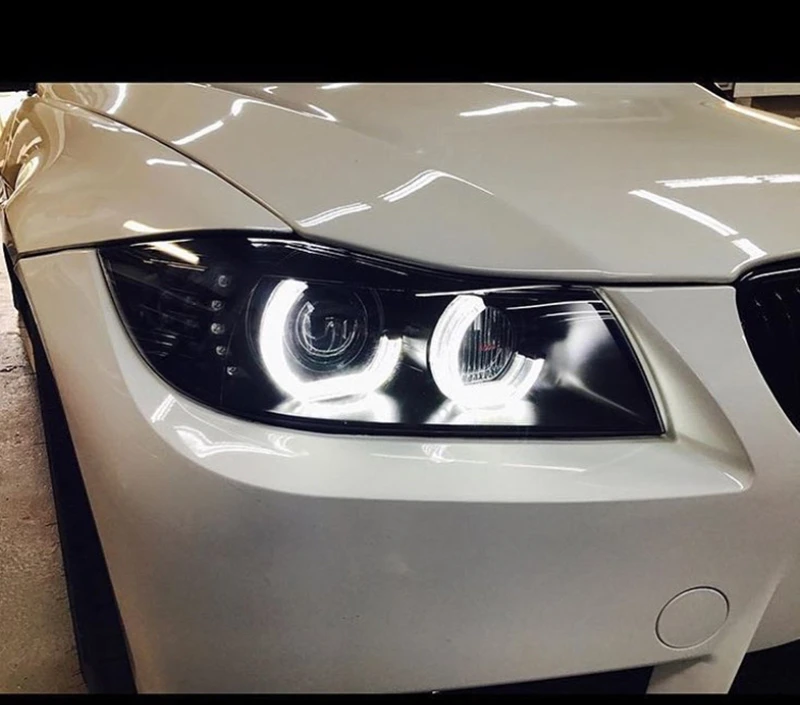 for BMW 3er E91 E90 LCI 316i 318i 320i 323i 325i 328i 330i Xenon M Style Horseshoe White Acrylic Cover LED Angel Eye  Ring