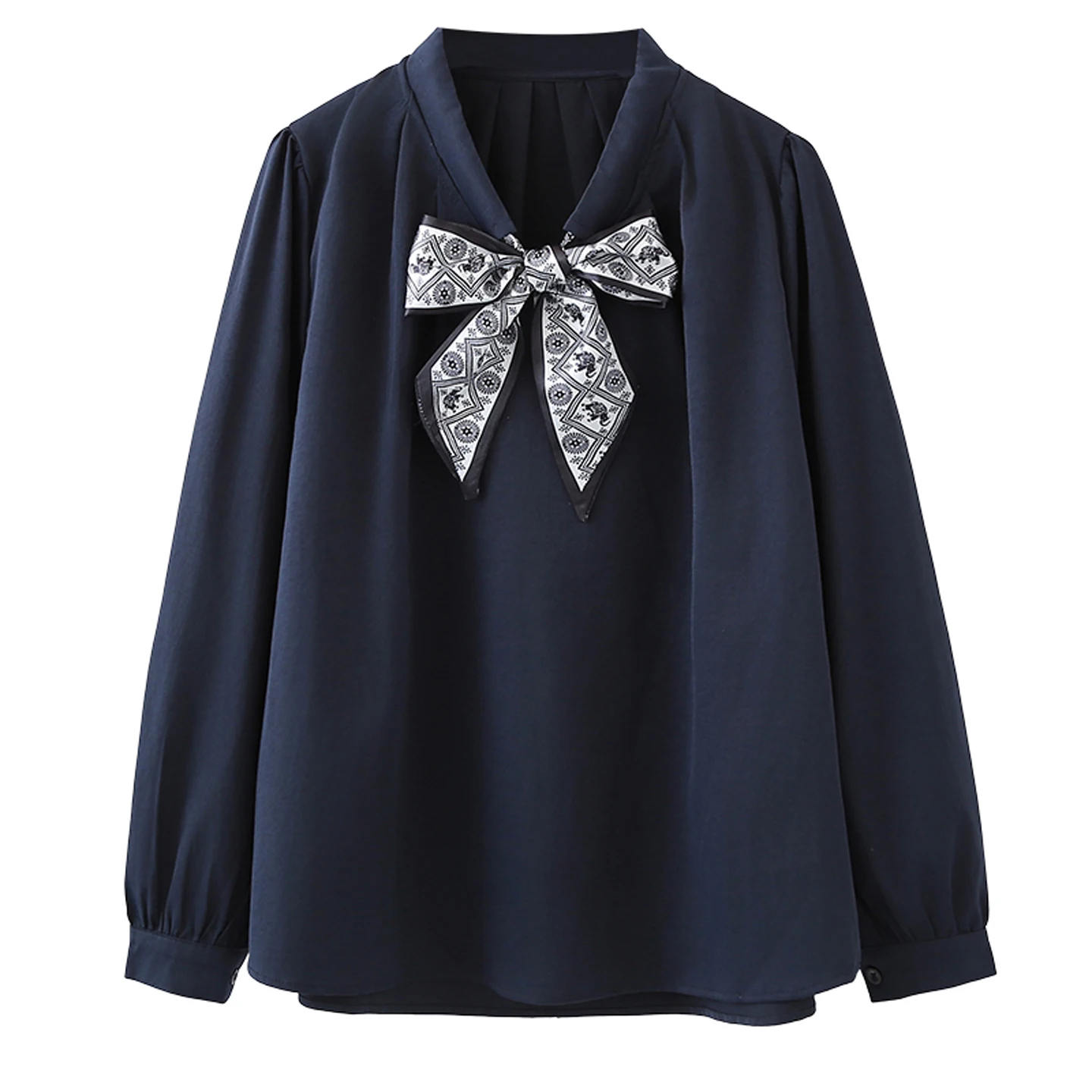 

Women's Plus Size Long Sleeve Blouse Bowknot Neck Design Casual Loose Office Wear Tops For Curvy Girls 1036