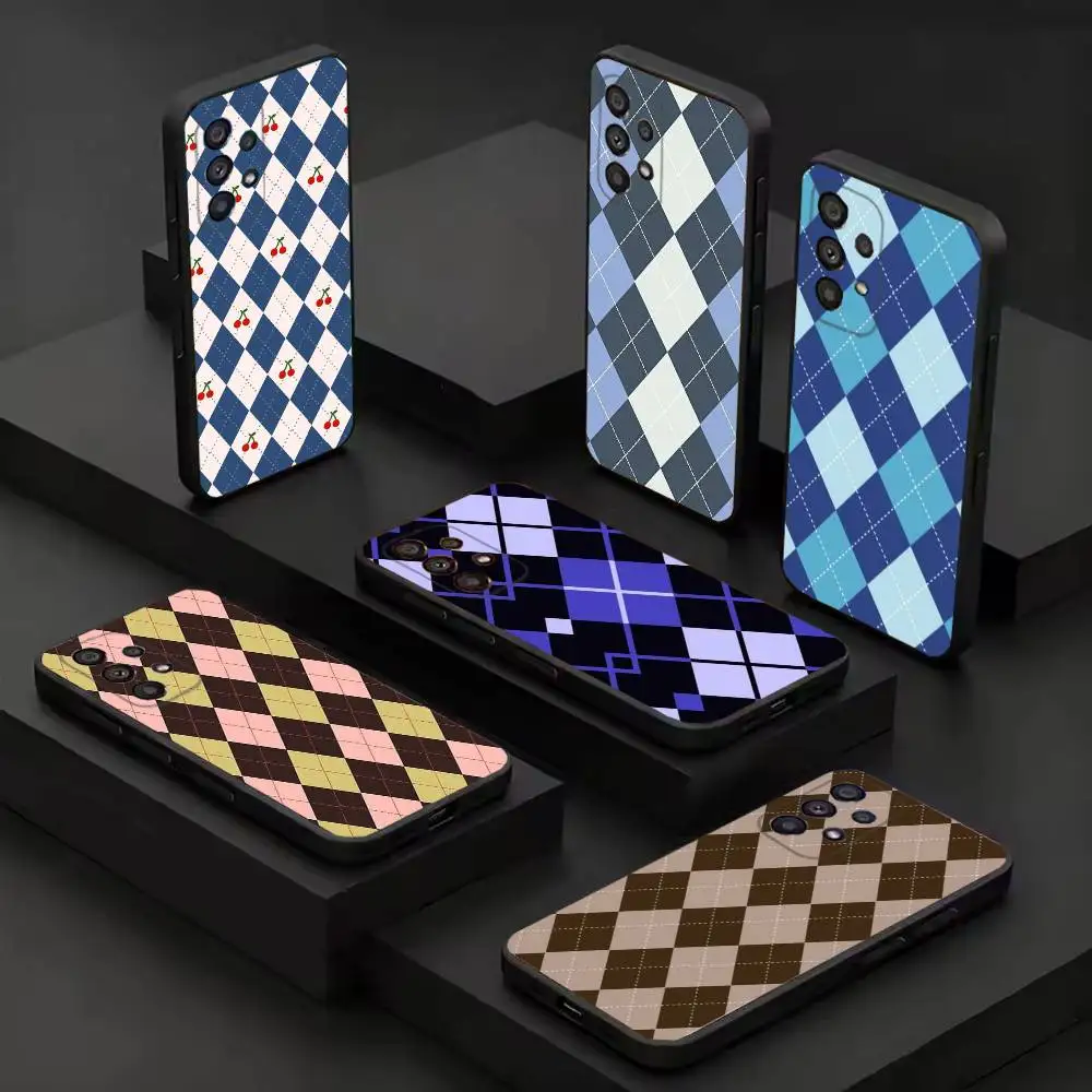 Blue Diamond Check Cell Phone Case For Samsung S25 ultra case S24 23 22 21 20 10 10E Ultra Plus FE Note Cover