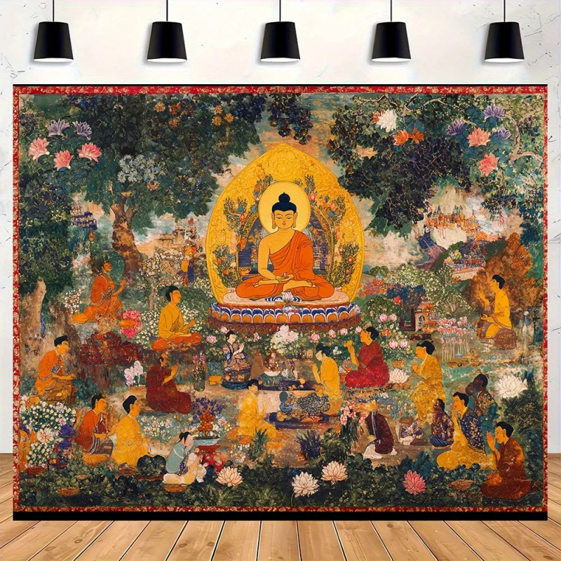 VIKAMA Tibetischer Buddhistischer Wandteppich - Goldener Buddha Mandala Wandbehang für Schlafzimmer und Meditationsraum