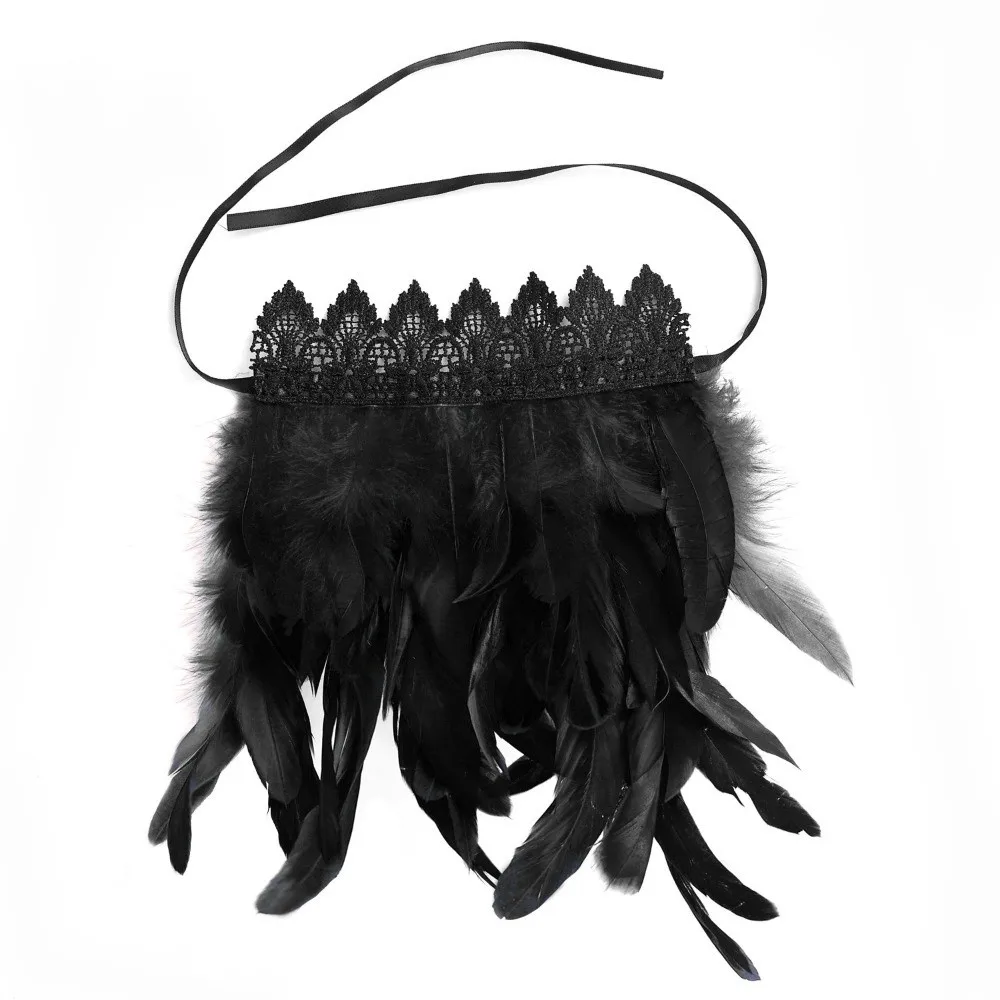 New Black Fluffy Feather Wrist Cuffs Lace Lightweight Halloween Arm Cuff Gloves Adjustable Gothic Plume Bracelet Costume Prop
