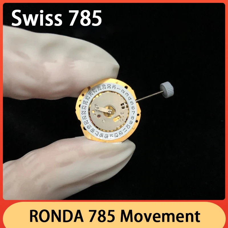 New Original Swiss RONDA 785 Calendar Quartz Movement Gold and Silver Movement Watch Mouvement Accessories Accurate Travel Time