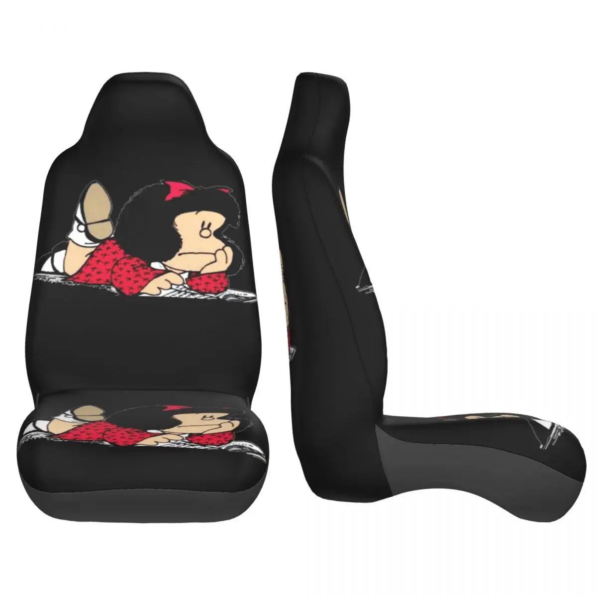 Mafalda Universal Auto Car Seat Covers Fit Any Truck Van RV SUV Argentine Cartoon Quino Comic Bucket Seat Protector Cover 2 PCS