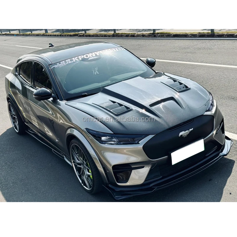 Car Exterior Accessories For Ford Mustang Mach-E GT High Glossy Carbon Fiber Front Engine Cover Front Trunk Hood Bonnet Body Kit