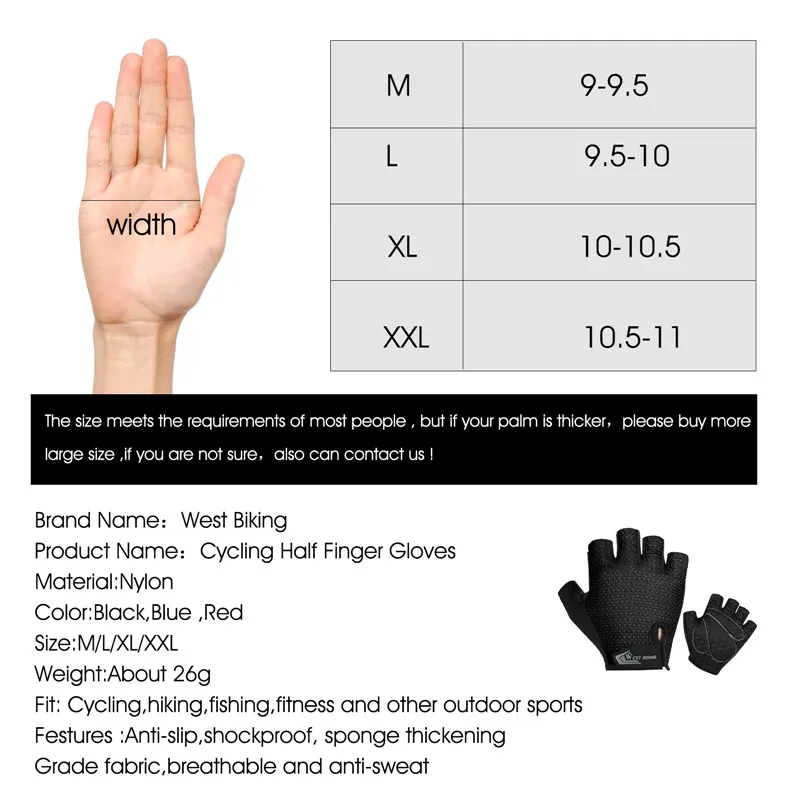 WEST BIKING Half Finger Cycling Gloves Anti Slip Motorcycle MTB Road Bike Gloves Men Sport Fitness Bicycle Fingerless Gloves