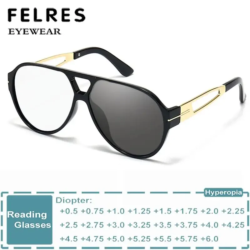 

Фотохромные очки для чтения с двойным мостом для мужчин и женщин, овальные готовые очки для пресбиопии, уличные обесцвеченные очки + 1,5