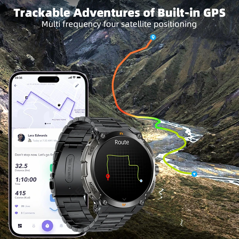 LIGE جديد 466*466 AMOLED شاشة ساعة ذكية البوصلة لتحديد المواقع الرياضة المقتفي الساعات IP68 مقاوم للماء 400mAh بلوتوث دعوة Smartwatch