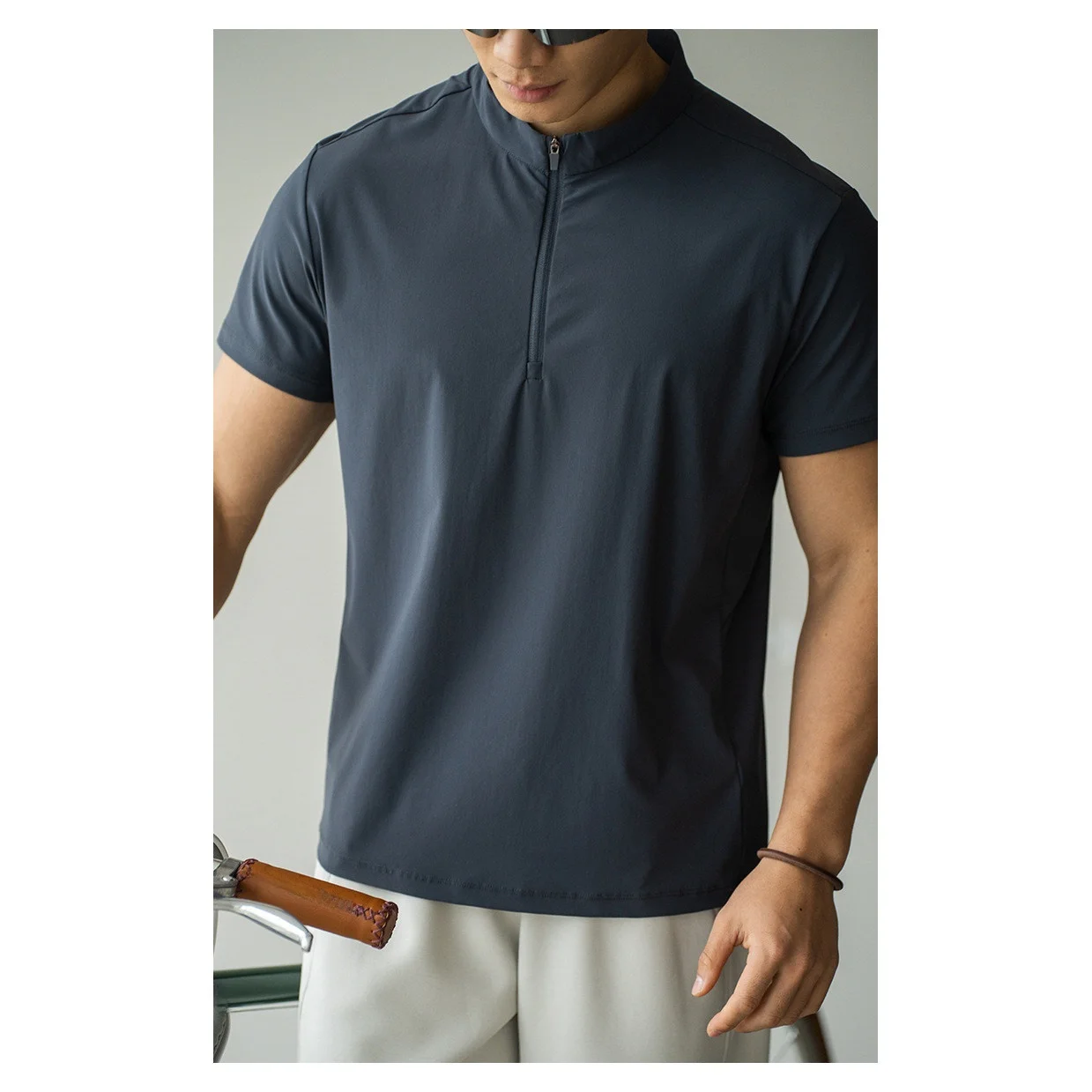 

Quick Dry Sport Short Sleeve T-Shirt Men's Spring New Outdoor Fitness Running Clothes Half Zip up Cotton Polyester Nylon