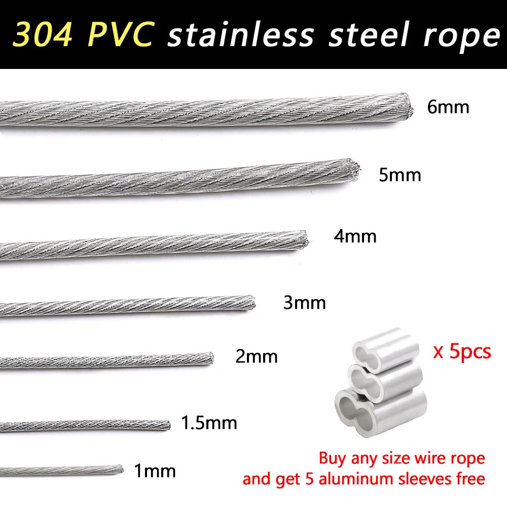 1/2/3/4/5/6mm Transparent PVC Coated Steel Wire Ropes 7X7 7X19 Structure 5/10 Meter Suspension Hanging Line Flexible Soft Cable