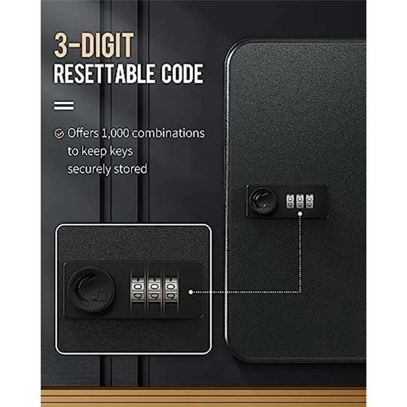 BMBY-Iron Key Cabinet With Combination Lock Wall-Mounted Key Storage Box With Resettable Combination Black Digital Security Box