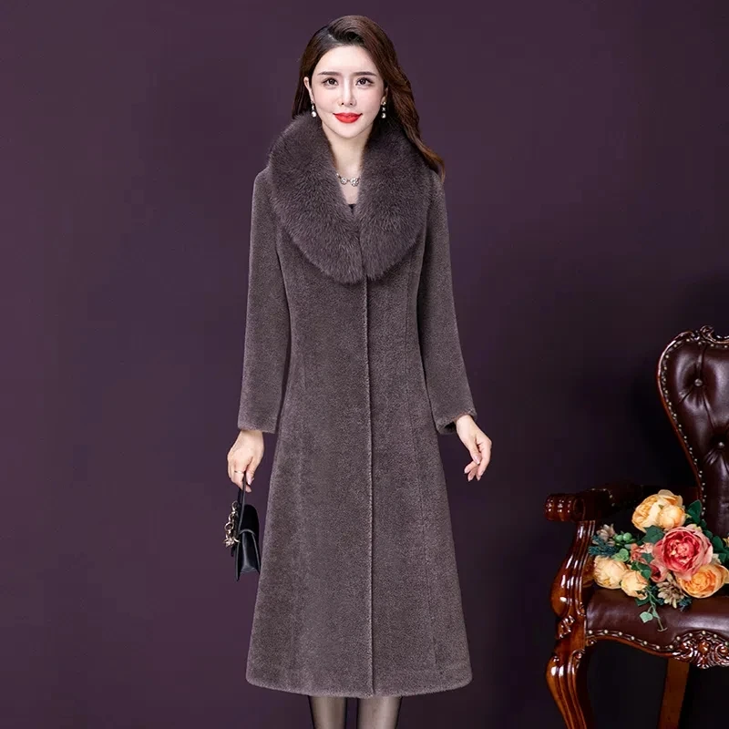 

Winter New Long Thickened Sheep Shearing Coat 2022 Grain Fashion Mother's Single Breasted Long Sleeve Haining Fur Coat M-5XL