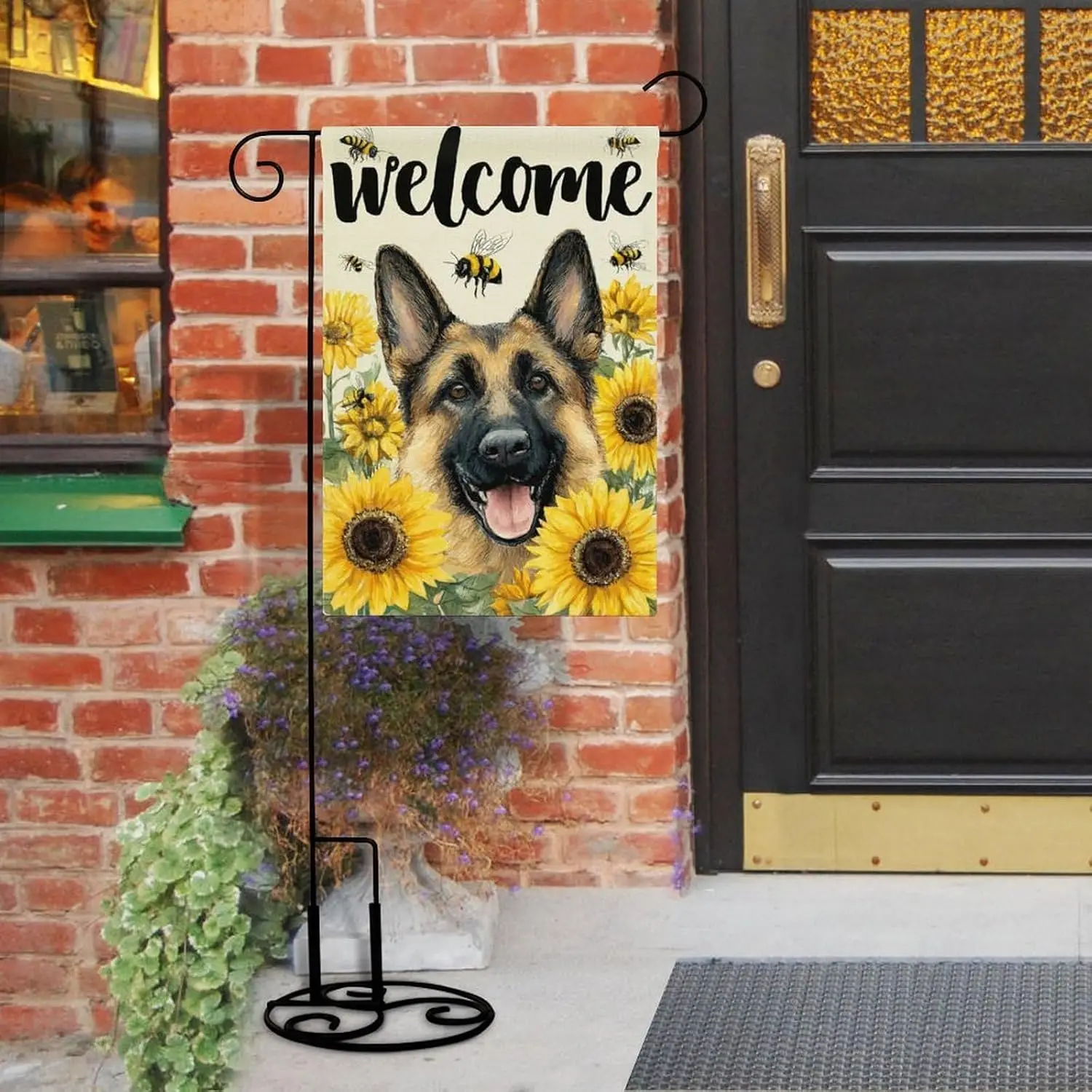 Welcome Sunflower German Shepherd Dog Garden Flag 12×18 Inch Double Side Vertical Farmhouse Yard Flag Spring Summer Seasonal PPZ