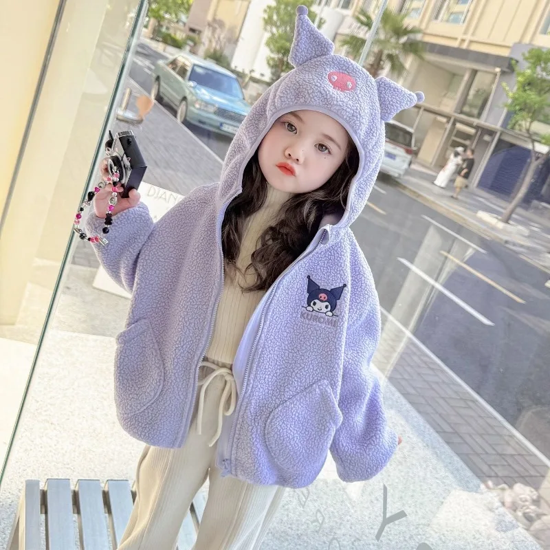 

Kawaii Kuromi Sanrio Children Cute Cartoon Plush Warm Jacket Student Comfortable Sports Clothes Coat Blouse Gift for Kids