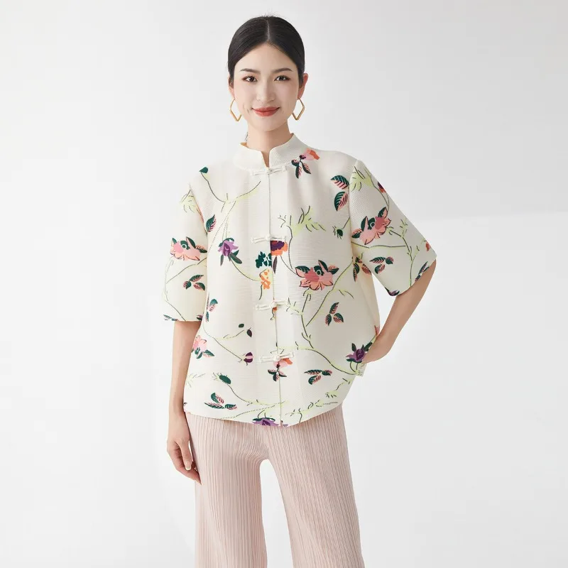 Chinese Style Top, Women's Summer Westernization, Age Reducing Temperament, Retro Button Pleated Shirt Jacket