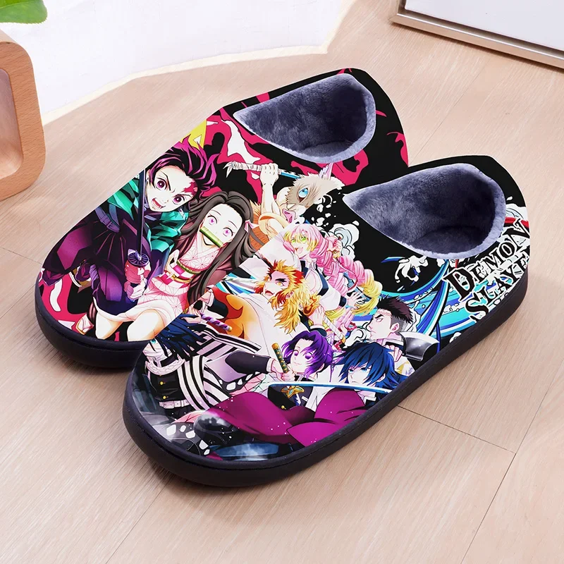 Anime Demon Slayer Nezuko Chooper Indoor Slippers Flat Home Cartoon Slippers Unisex Couple Heel Cover Warm Non-slip Winter Shoes