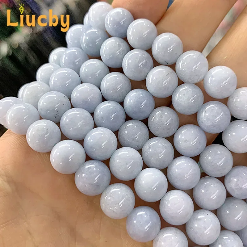 Natural Light Blue jade Stone Handmade Round Beads For Jewelry Making DIY decoration Bracelets Necklace 15\