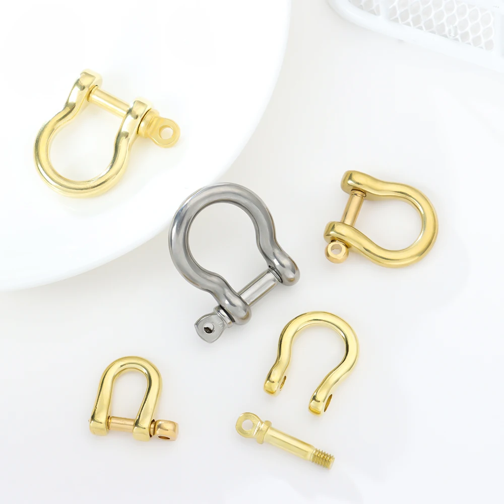 6 Sizes Screw Joint Connector Buckles Key Ring D Bow Staples Solid Brass Carabiner Keychain Hook