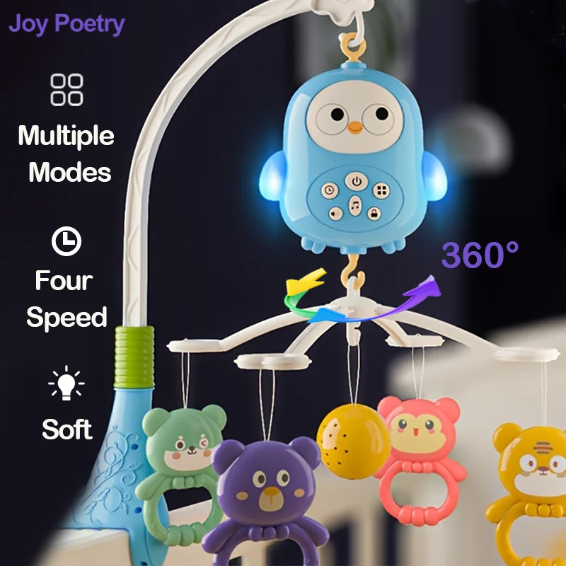360 °   Culla musicale per bambini, luce notturna rotante mobile, campana da letto, giocattolo a quattro velocità, regalo da comodino con sonaglio per neonato appeso a quattro velocità
