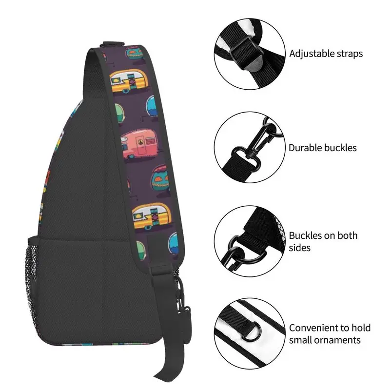 Mochila cruzada Happy Camper para hombre, bolso de hombro personalizado para el pecho, para acampar, para viajar, Daypack