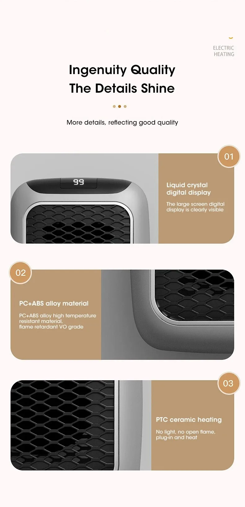 Mini-Wandheizgerät 400W mit Fernbedienung, kleiner Heißluft-Heizlüfter für Schlafzimmer und Badezimmer – Detail 8
